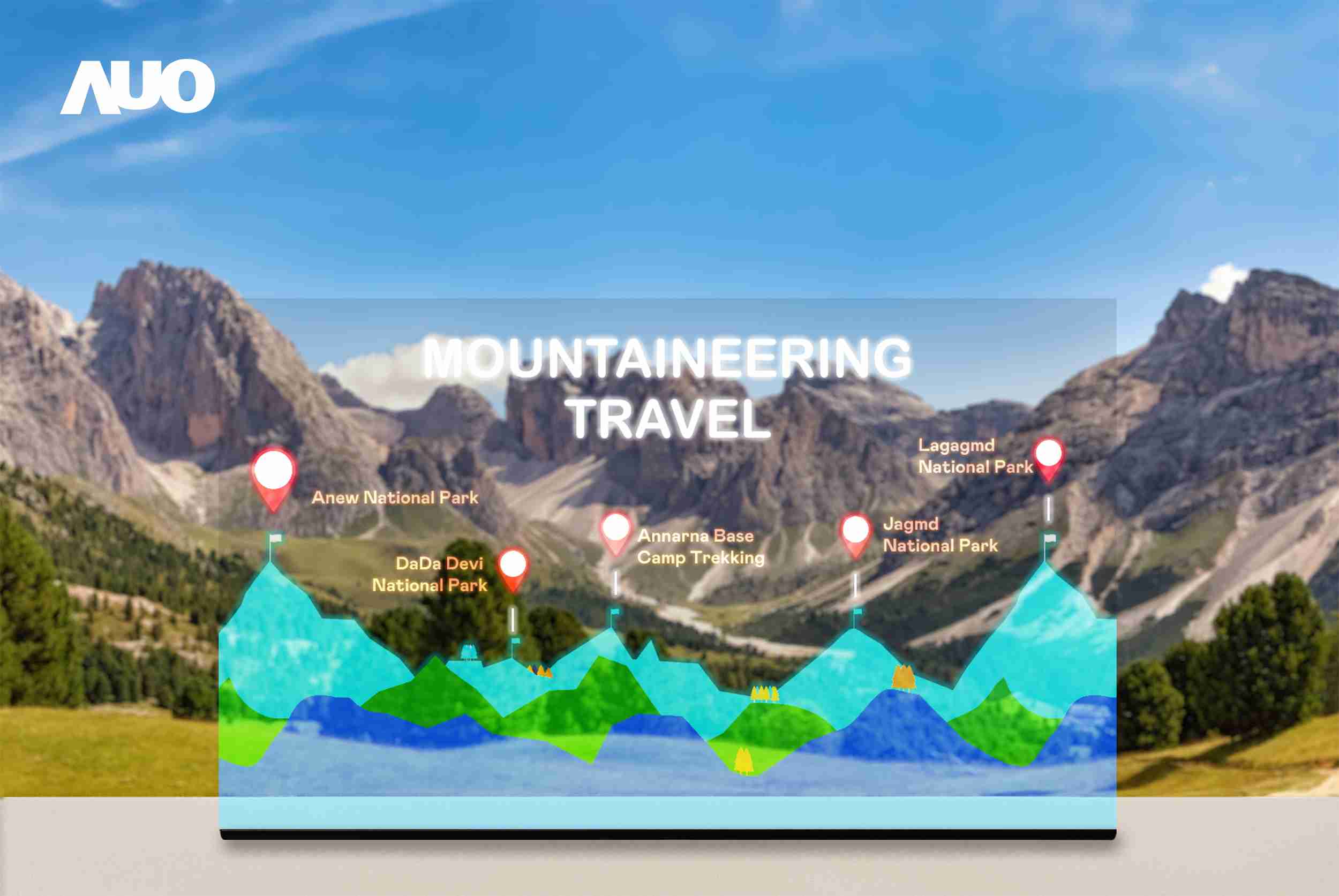 MG电玩展示全球单片尺寸最大(*)42吋透明Micro LED显示器拼接而成的〝64吋透明Micro LED显示器〞，，具备高透明度、、、、1,000 nits高亮度、、、、广色域、、、、采用三边无边框的无缝拼接等多重特色，，，呈现超高清、、、细腻画质而不遮挡后方视觉，，，满足层峰需求，，，，可广泛运用于零售、、、、艺术展览或商业空间等场域